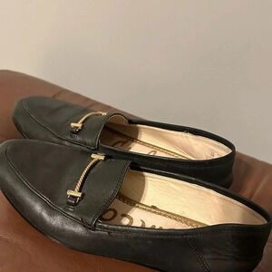Sam Edelman Loafers Black Leather Gold Detail Size 5